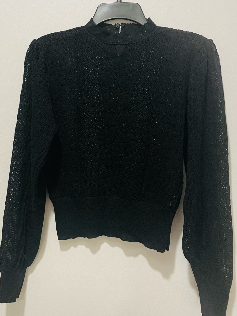 Zara Black Pointelle Knit Crop Sweater - Picture 4 of 5